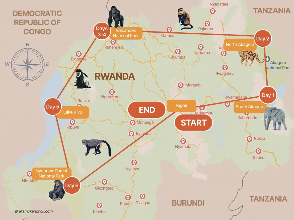 A smart route for a first solo safari in Rwanda